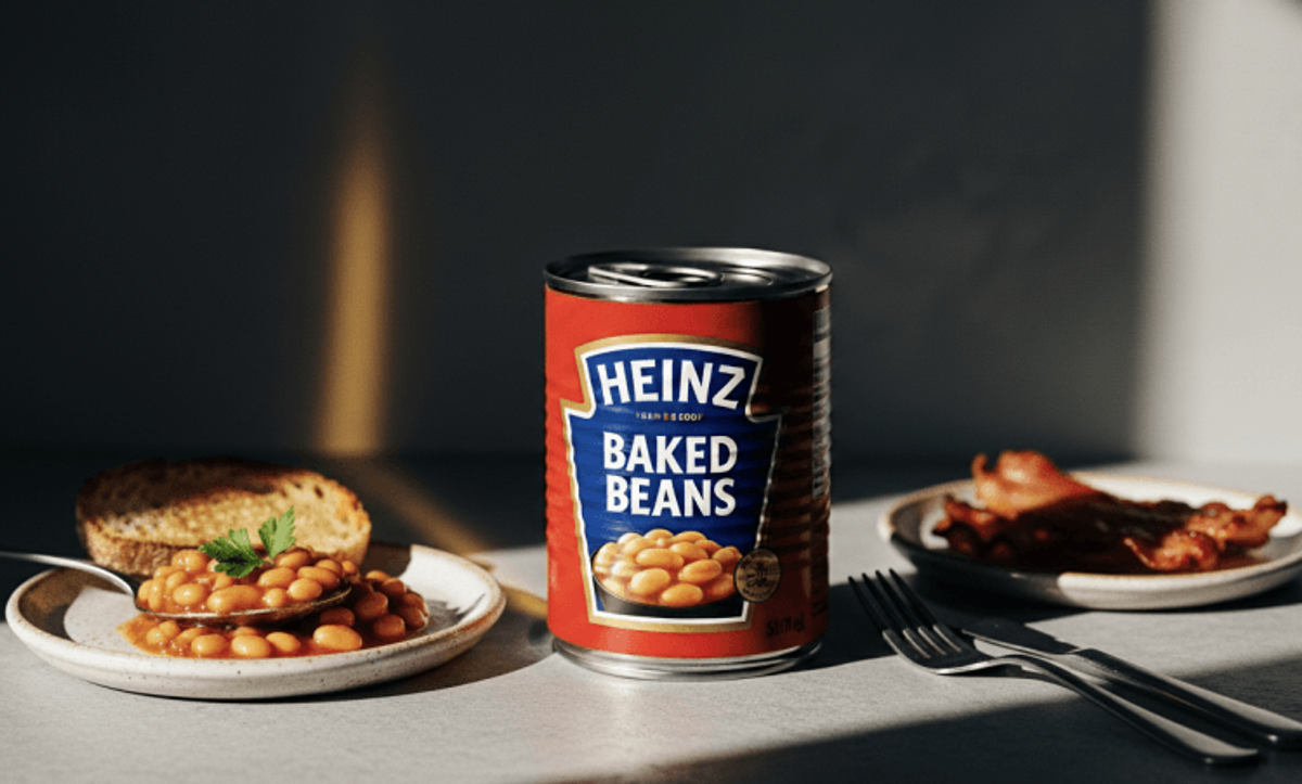 Heinz baked beans with toast and bacon.