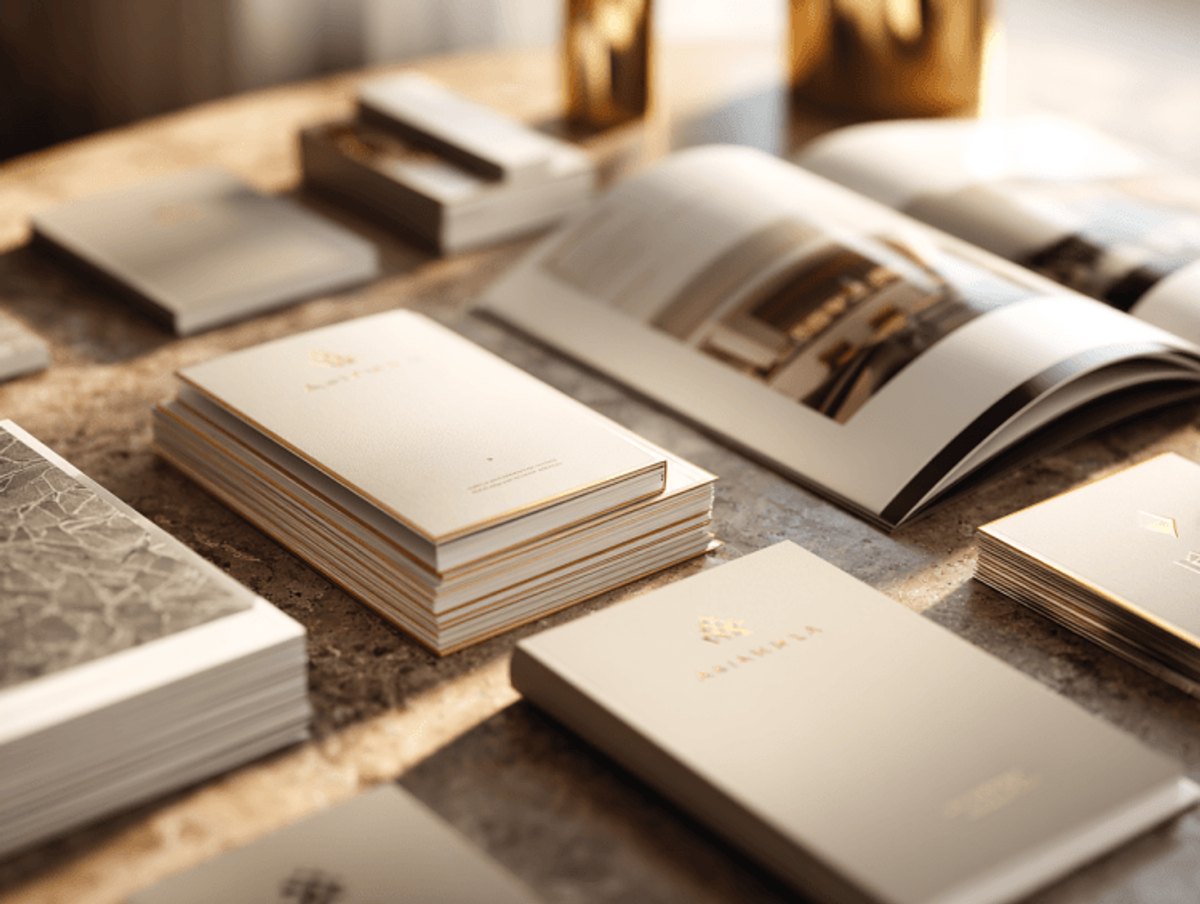 Luxurious stationery set with brochures and cards.