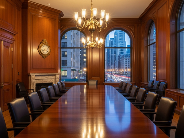 Premium boardroom with Michigan Avenue views for investor presentations