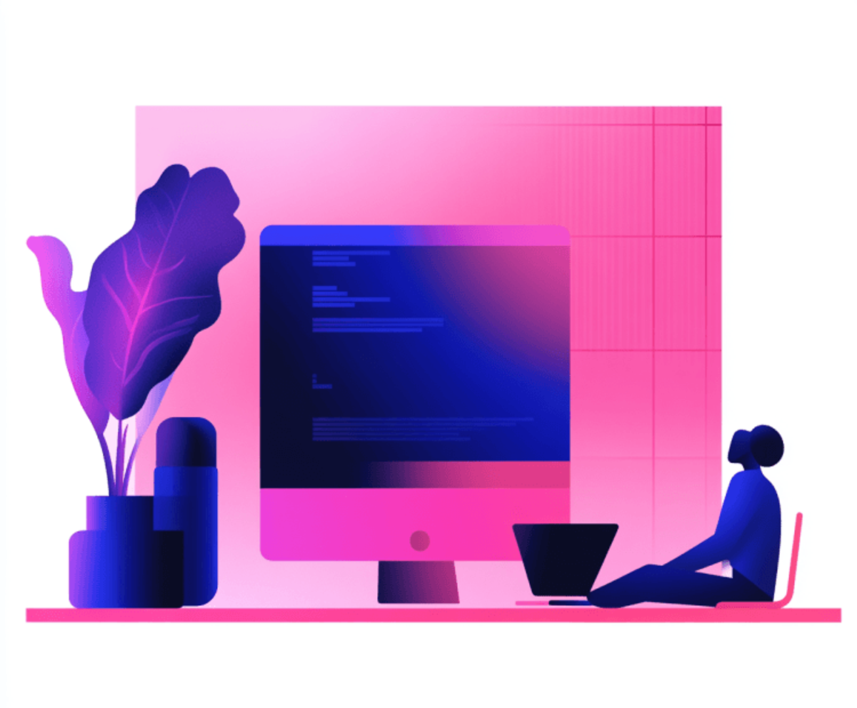 Person sitting near computer screen with code.