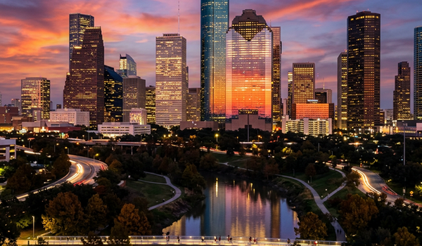 Houston Texas skyline at twilight