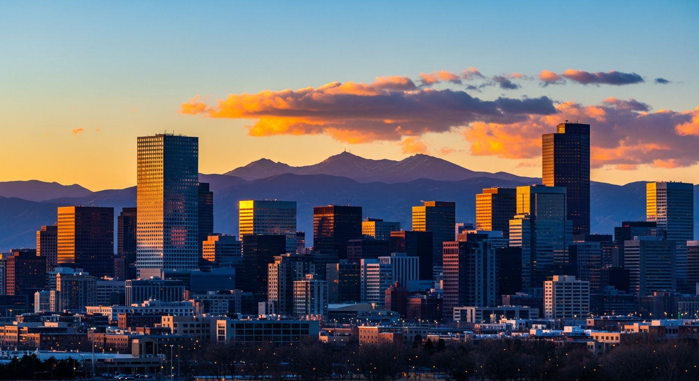 Personal branding services in Denver - Denver skyline at golden hour