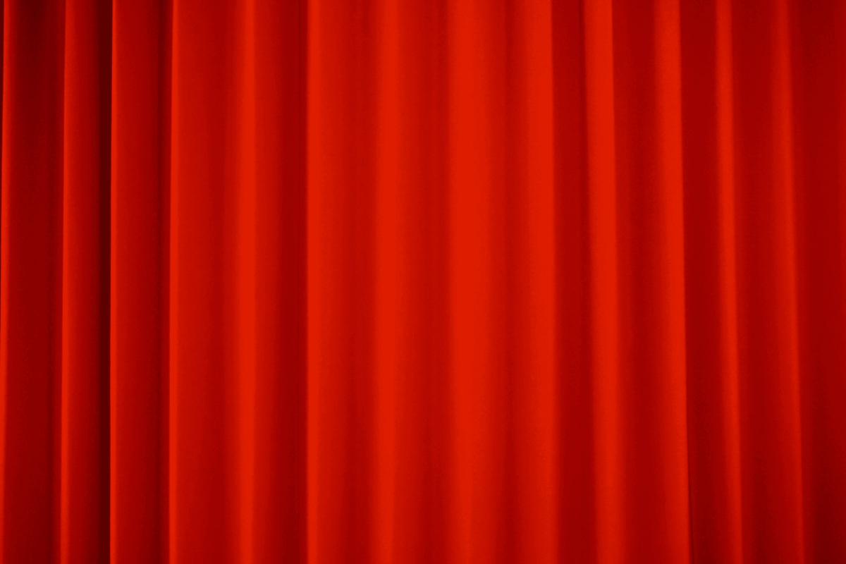 Red curtains, stage.