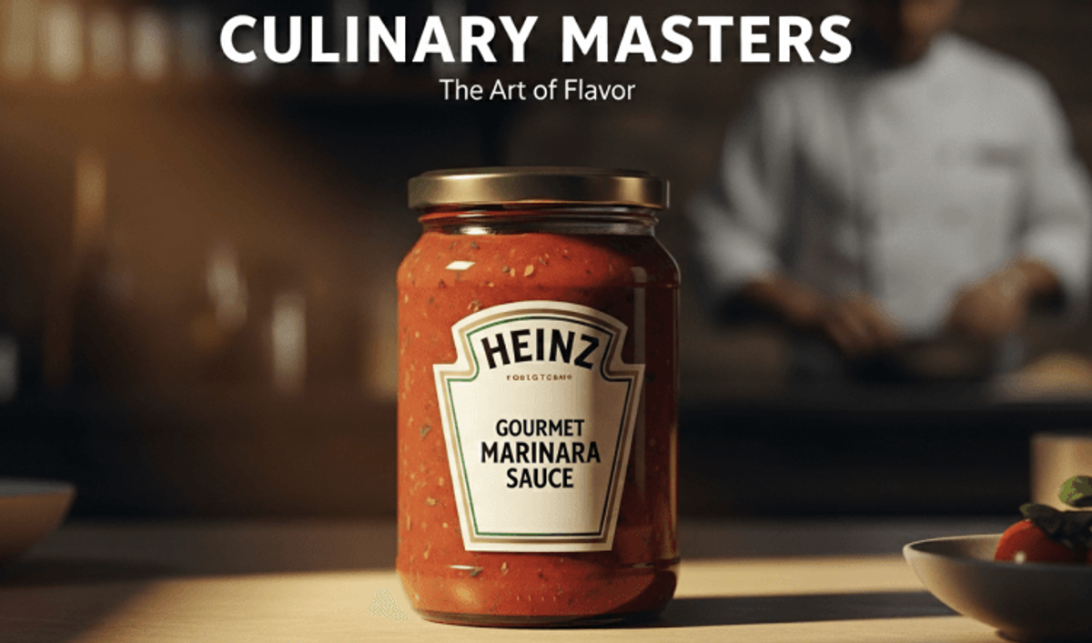 Heinz gourmet marinara sauce jar in kitchen.