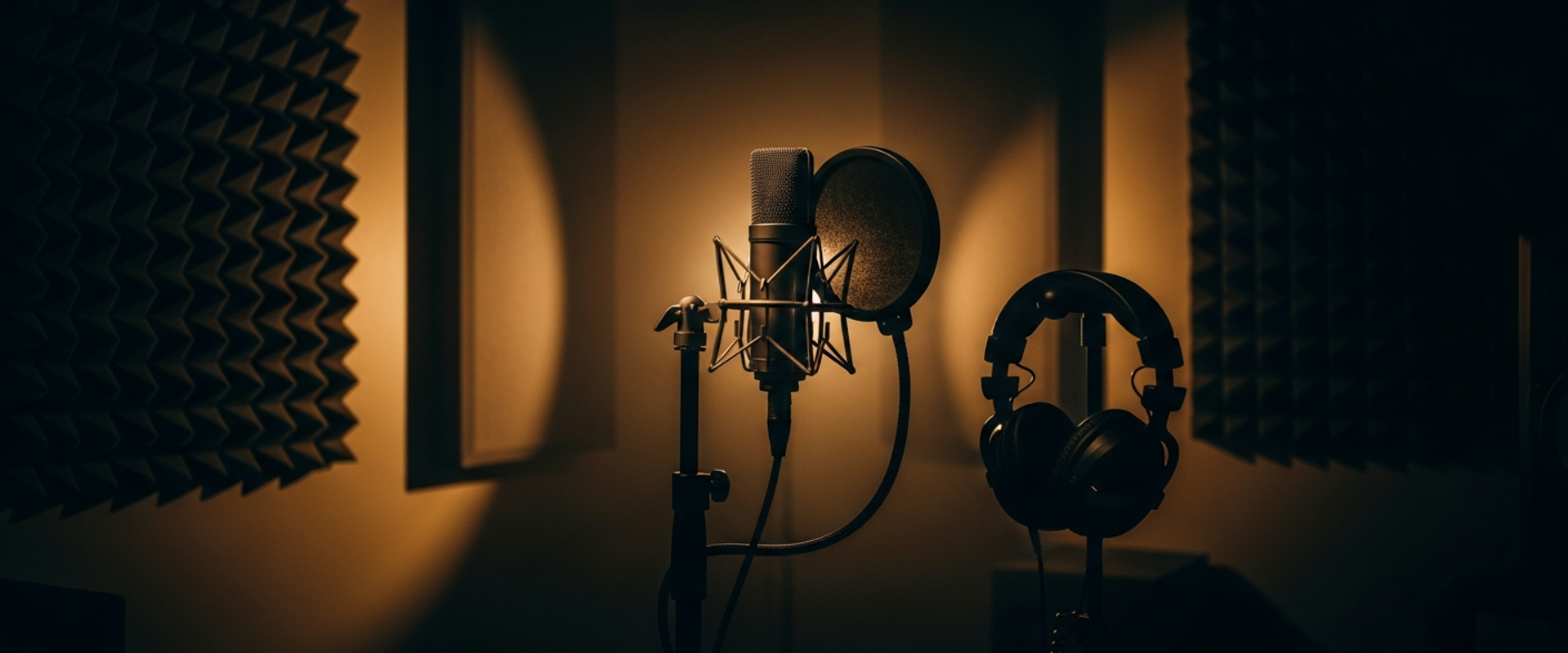 Professional podcast recording studio with microphone and equipment