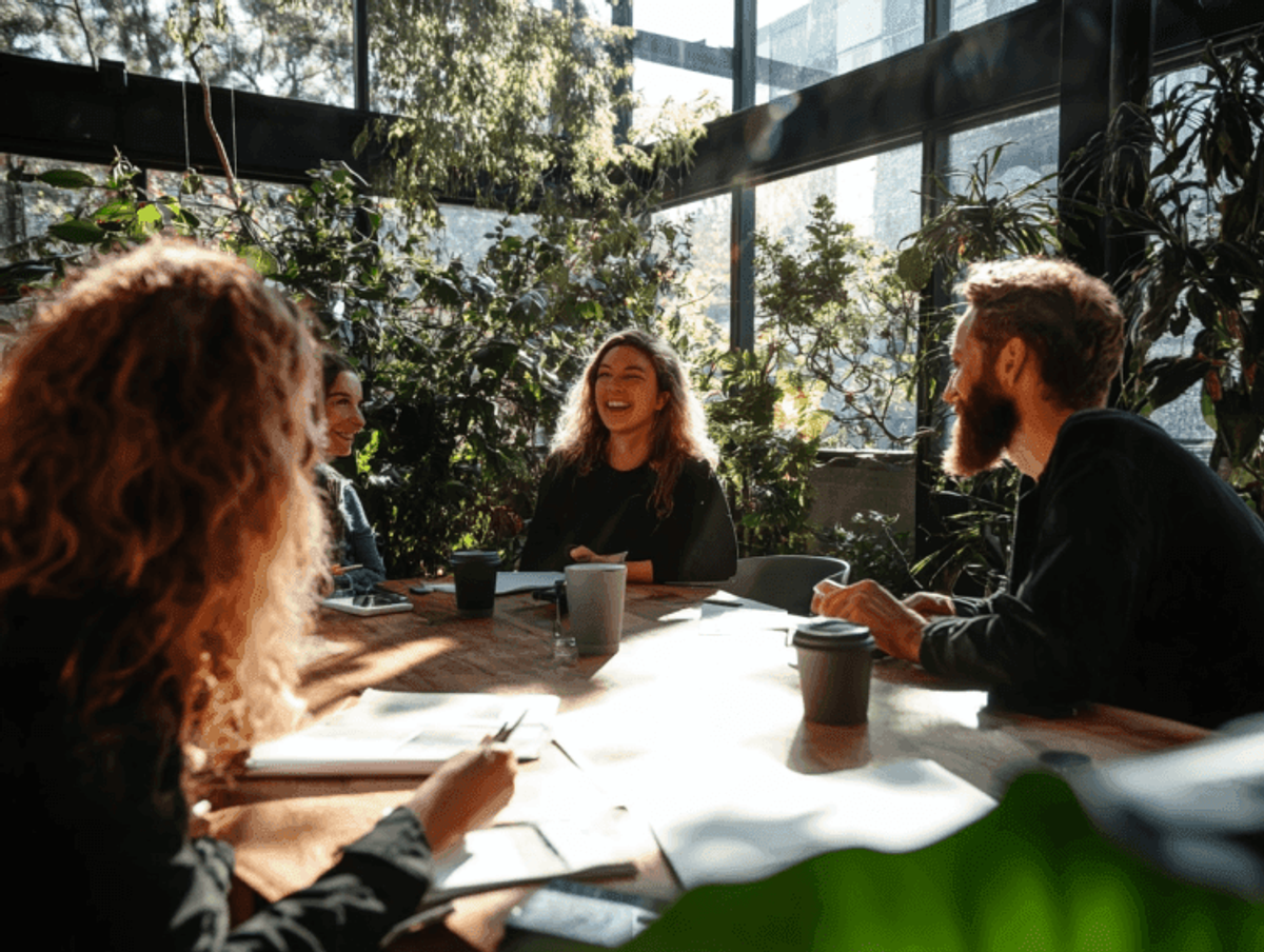 People having a meeting in a sunlit room