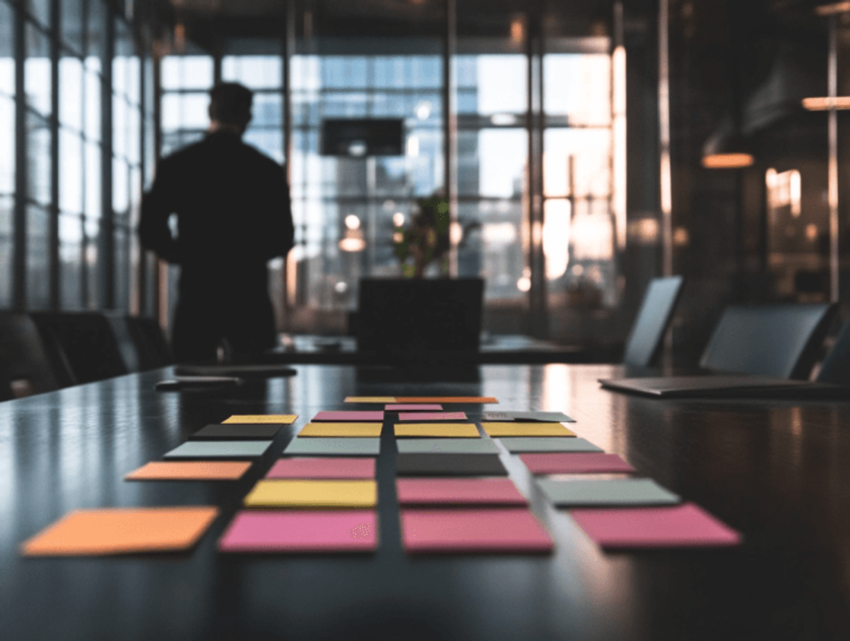 Empty meeting room with colorful sticky notes