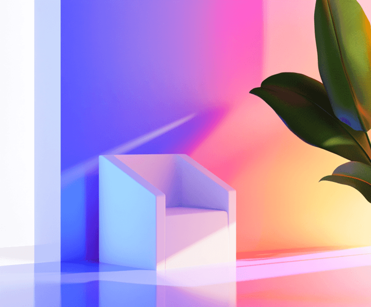 Modern chair with colorful lighting and plant