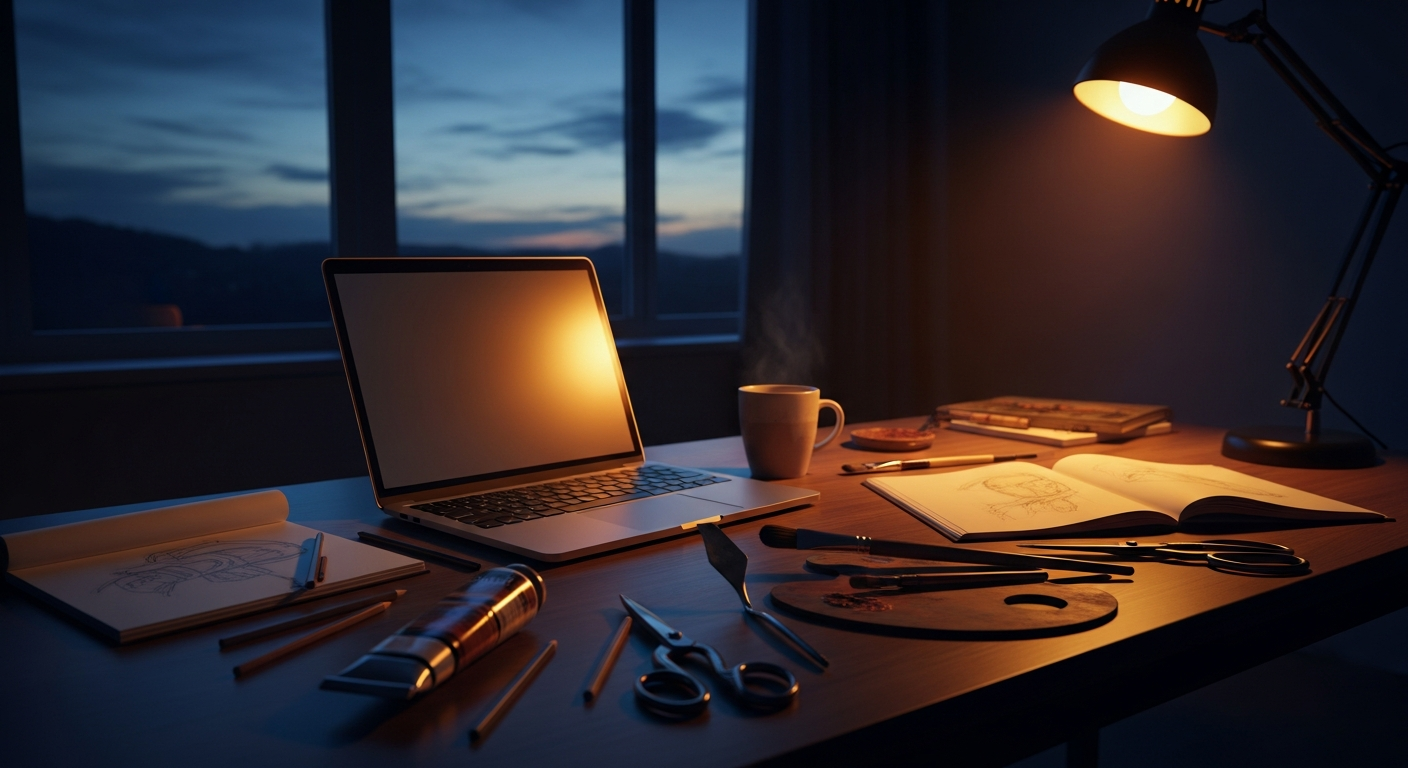 Social media content creation workspace with creative tools