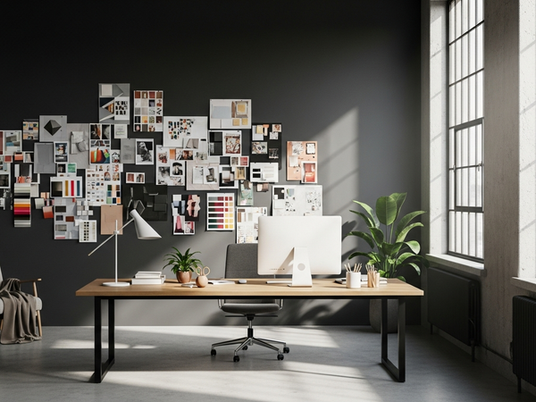 Social media management services - creative studio with mood boards and natural light