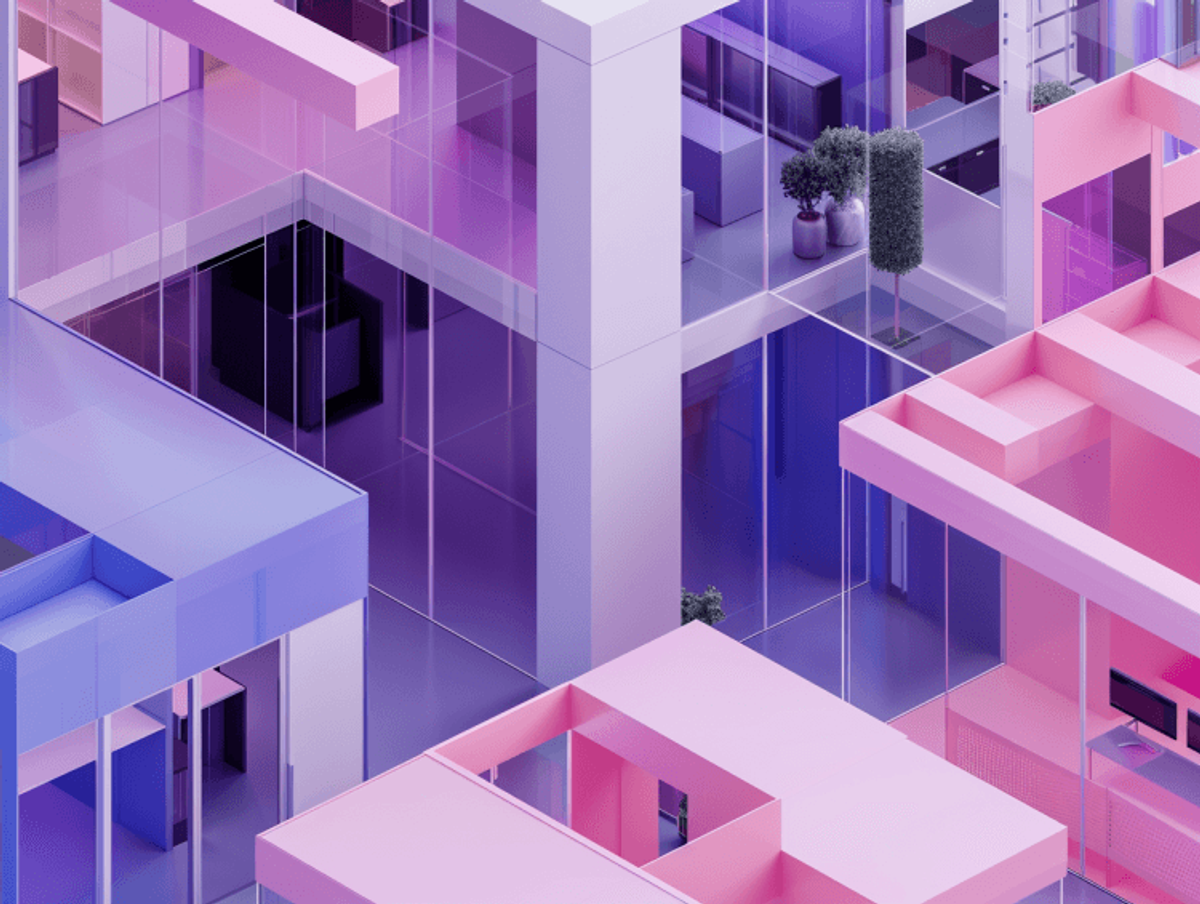 Geometric abstract colorful 3D building architecture design.