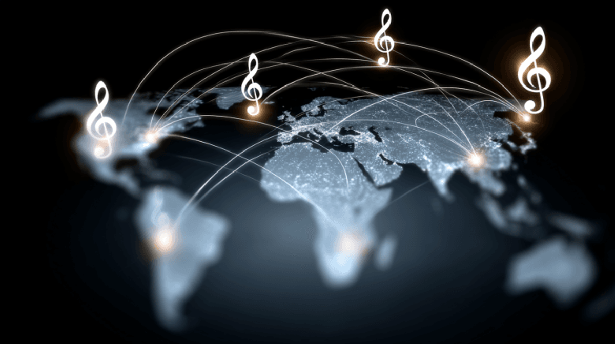 Global music notes connecting across continents