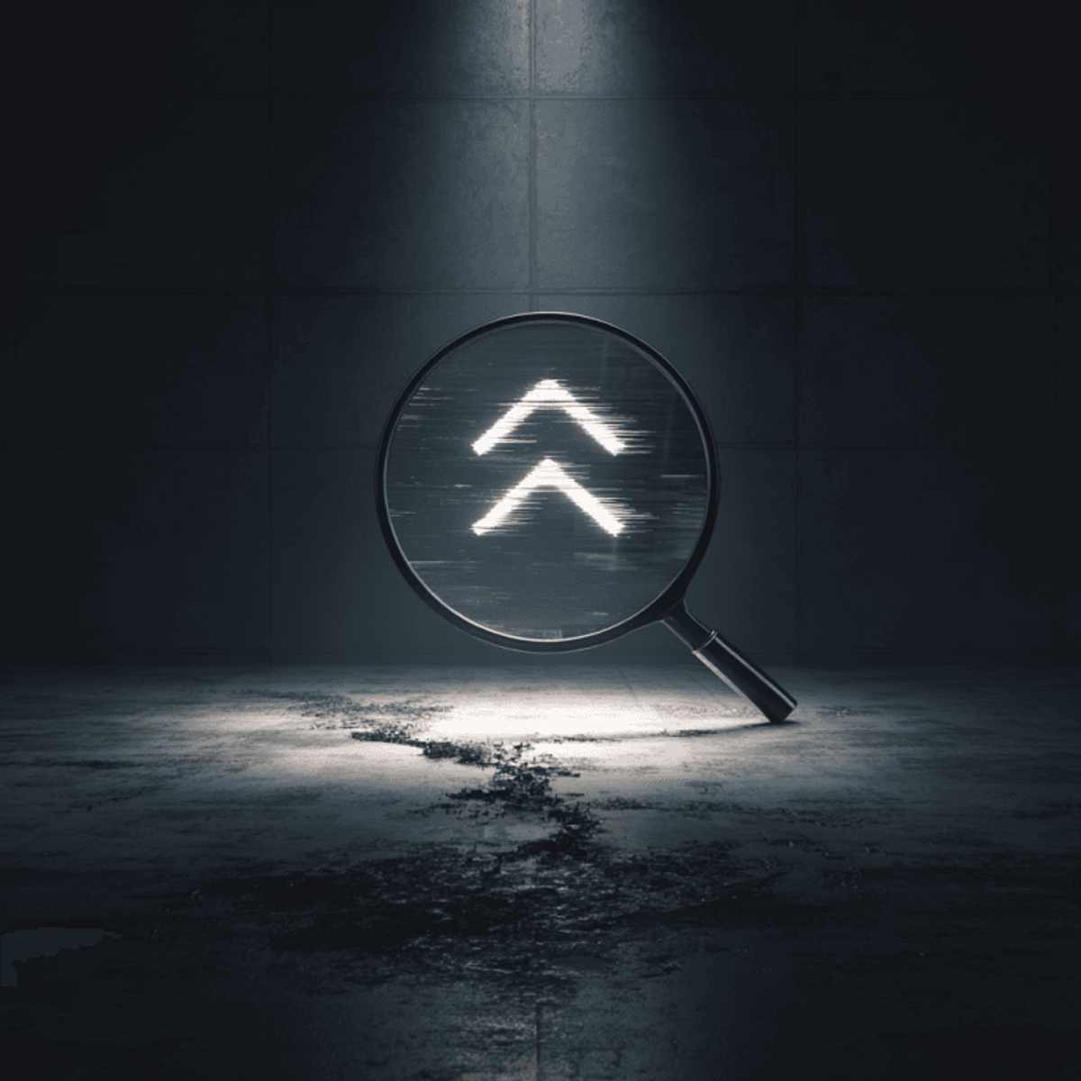 Magnifying glass with upward arrows in spotlight