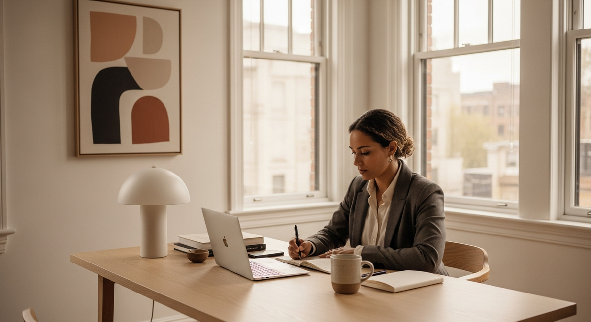 Dedicated in-house marketing team collaborating around project boards in open-plan creative office