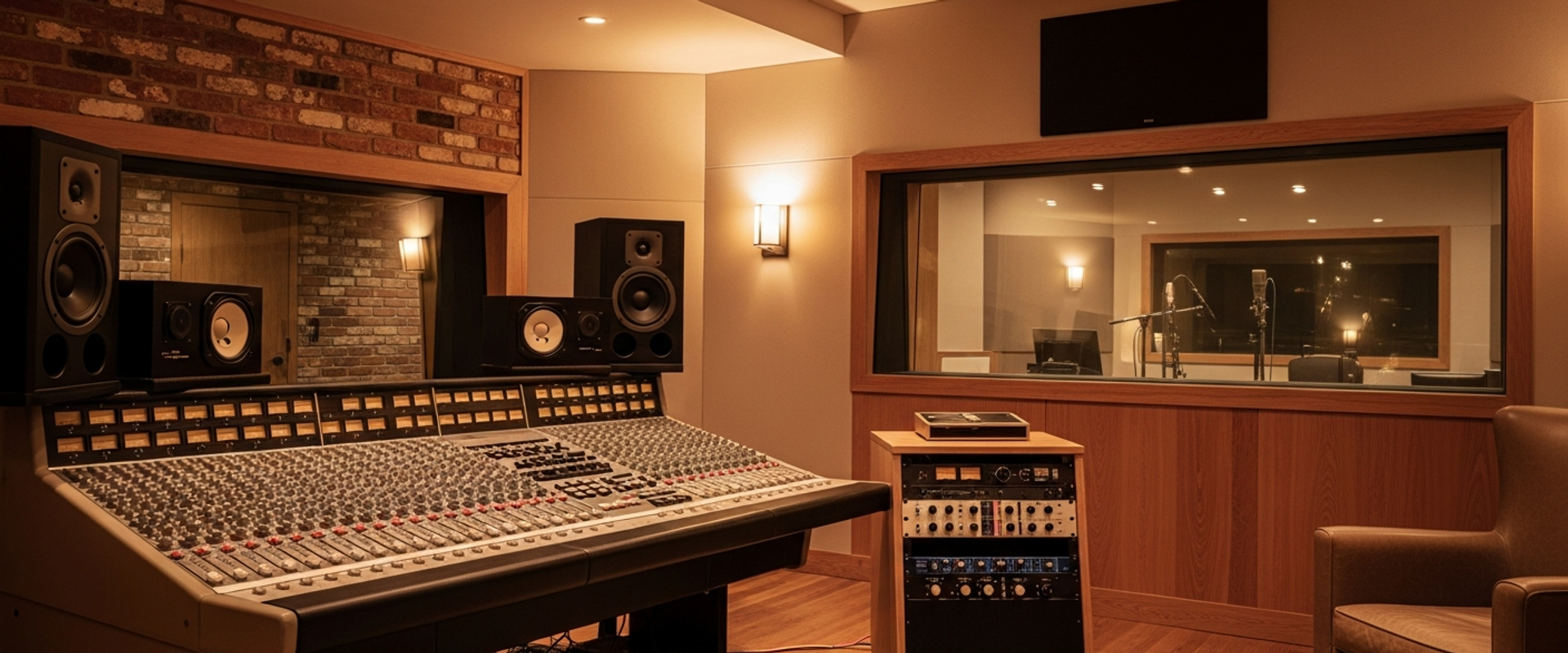 Professional music recording studio control room with analog mixing console