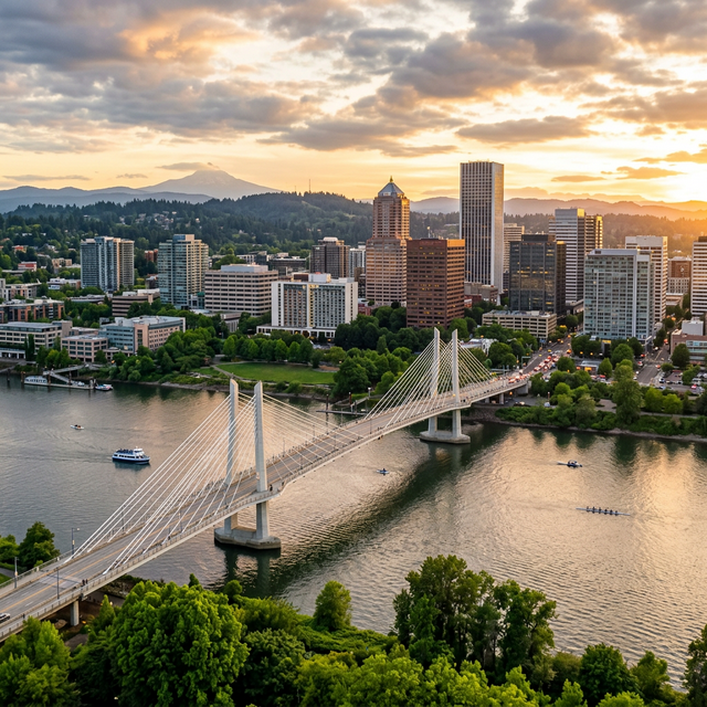 Portland Oregon Tilikum Crossing and downtown skyline