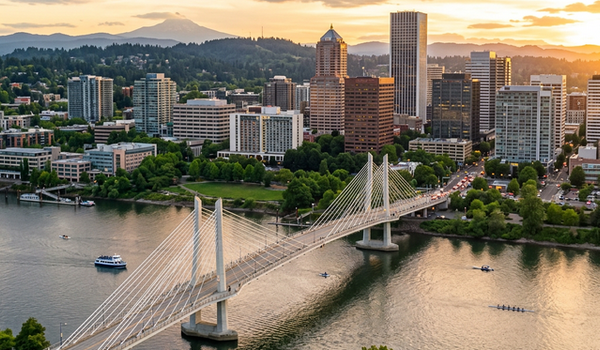 Portland Oregon Tilikum Crossing and downtown skyline