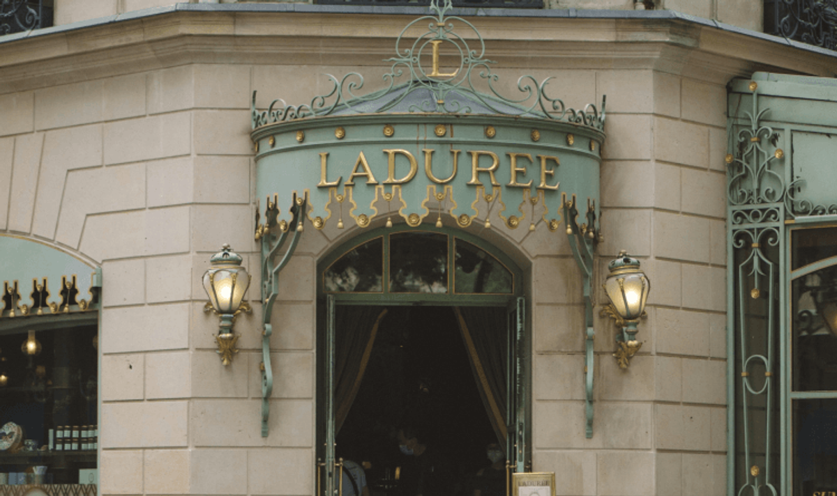 Front entrance of Ladurée pastry shop.