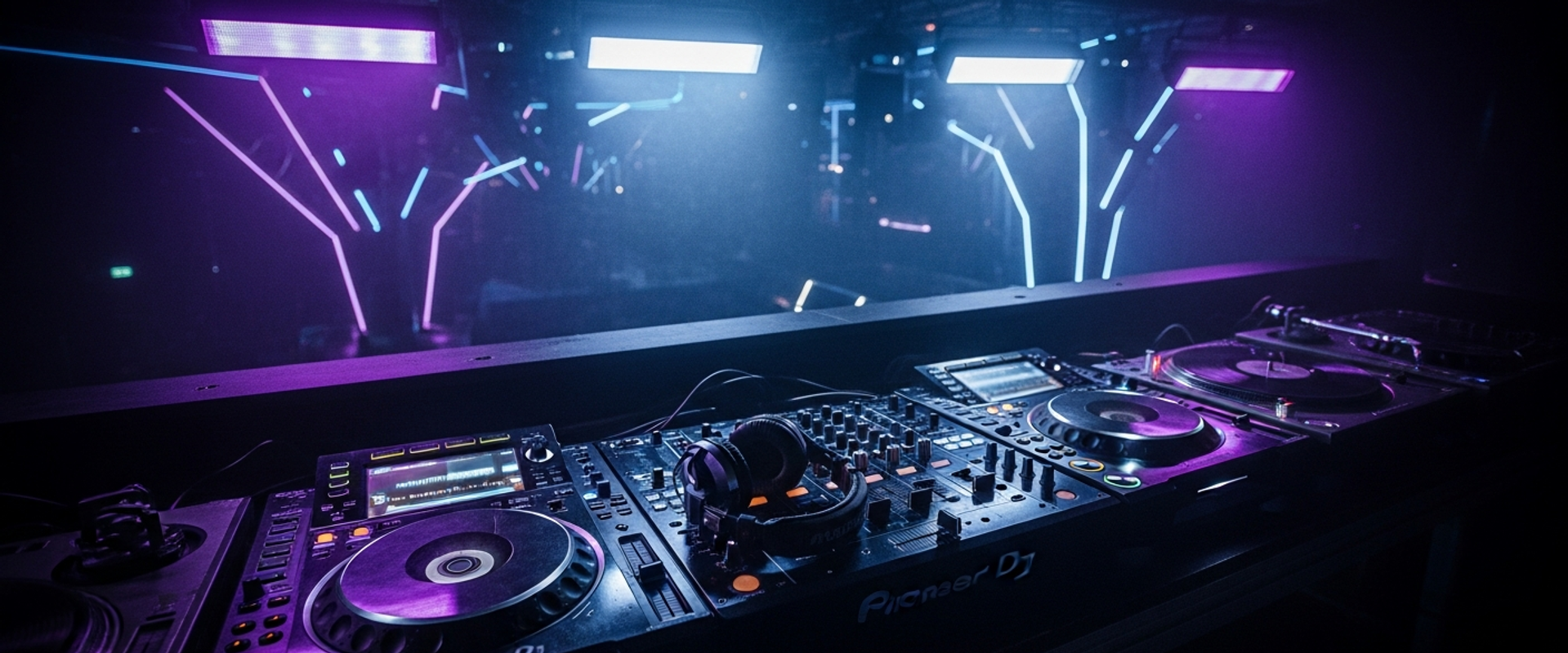 EDM and electronic music promotion with DJ equipment and light show