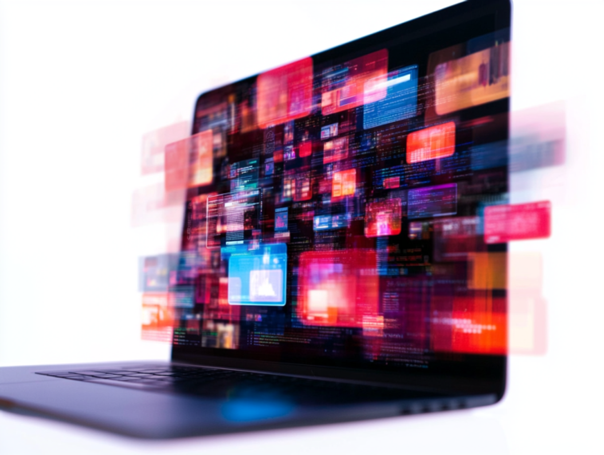 Abstract digital data on laptop screen