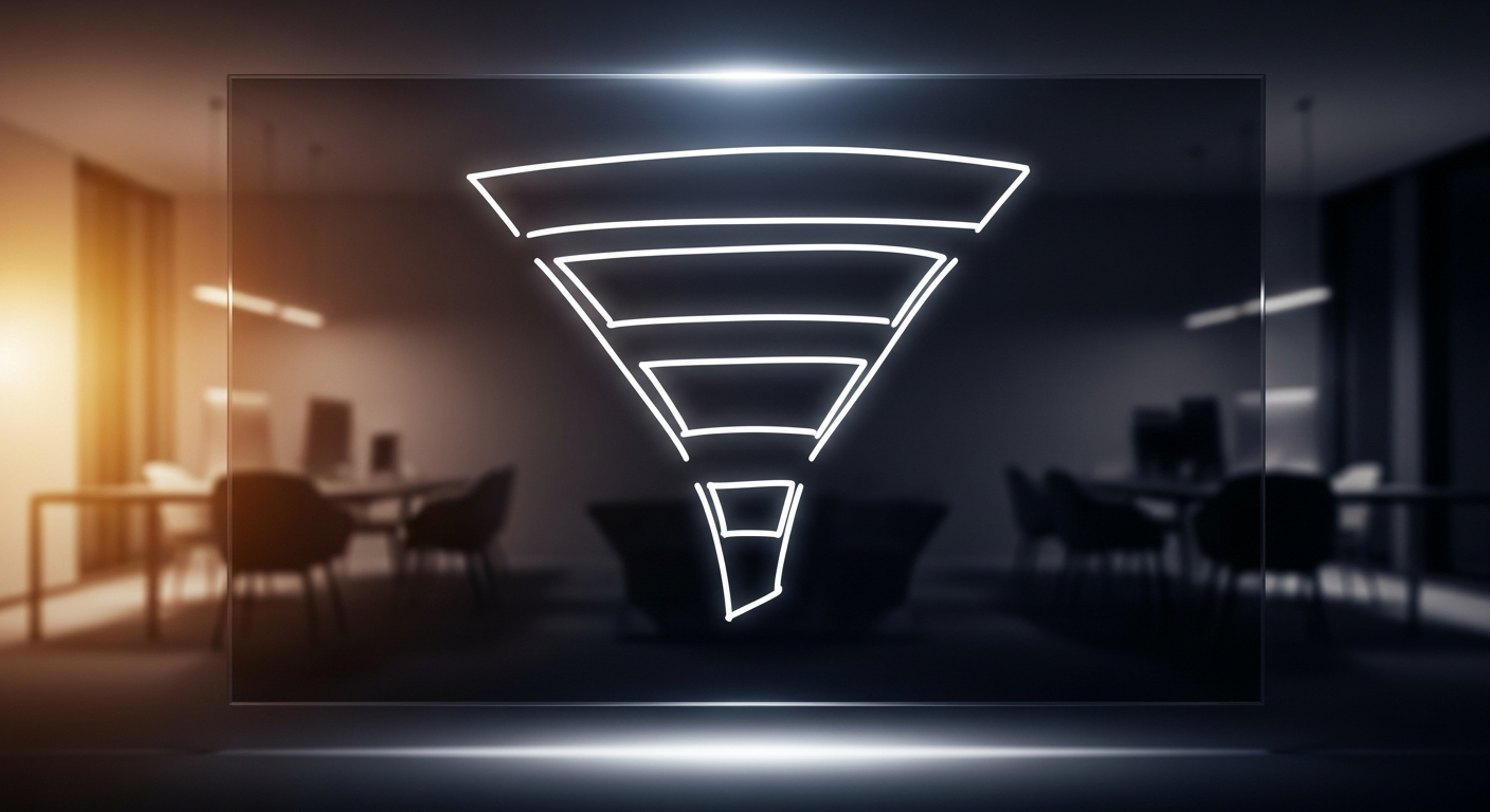 Sales funnel diagram on a glass whiteboard with ethereal backlighting