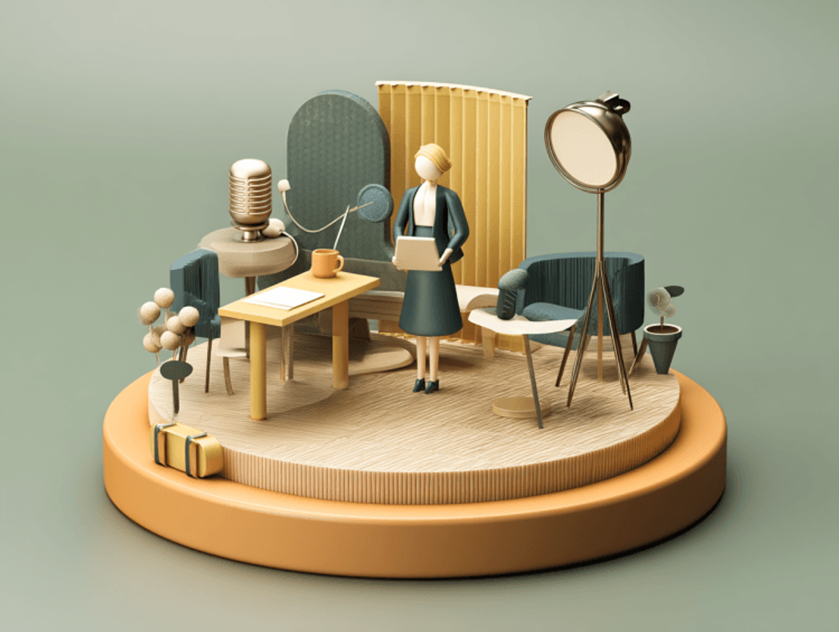 Retro studio setting with mannequin and vintage items.