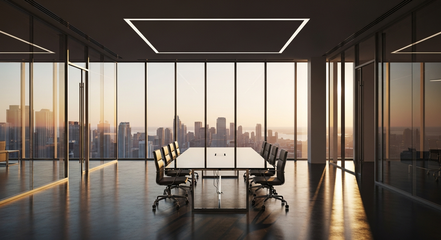 Modern corporate headquarters executive floor with city skyline view — best enterprise content marketing agencies