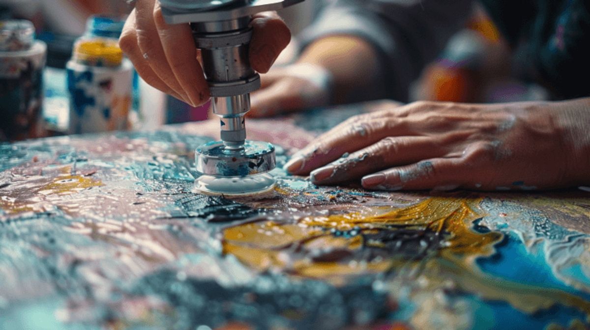 Creating textured abstract art with rotary tool.