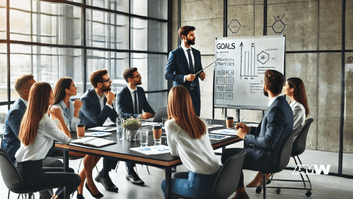 Business meeting with presentation and discussion.