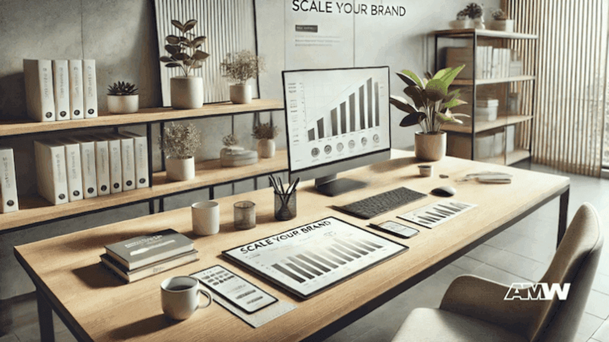 Modern office with growth charts and plants.