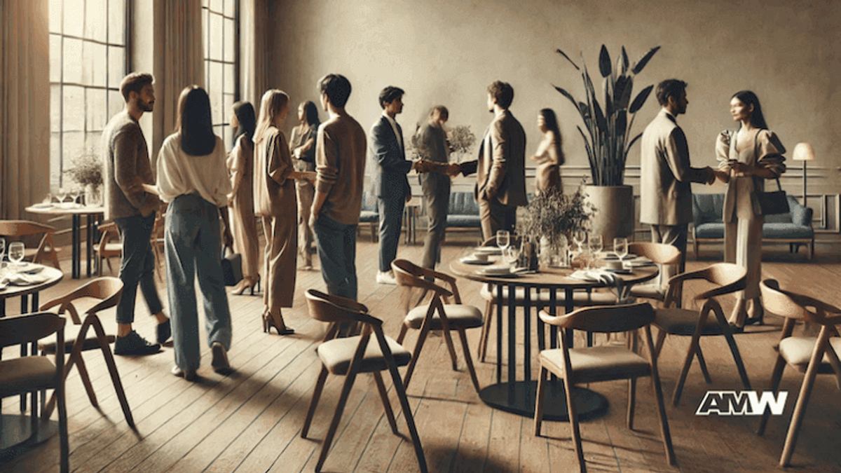 People networking in a stylish restaurant.