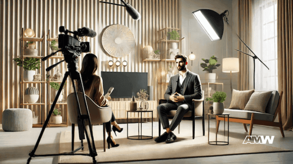 Two people recording an interview in a studio.