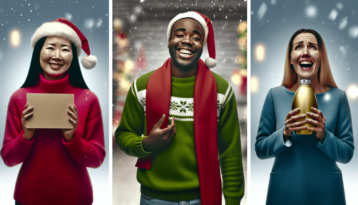 Heartwarming customer testimonial, customer loyalty, santa hat, christmas themed.