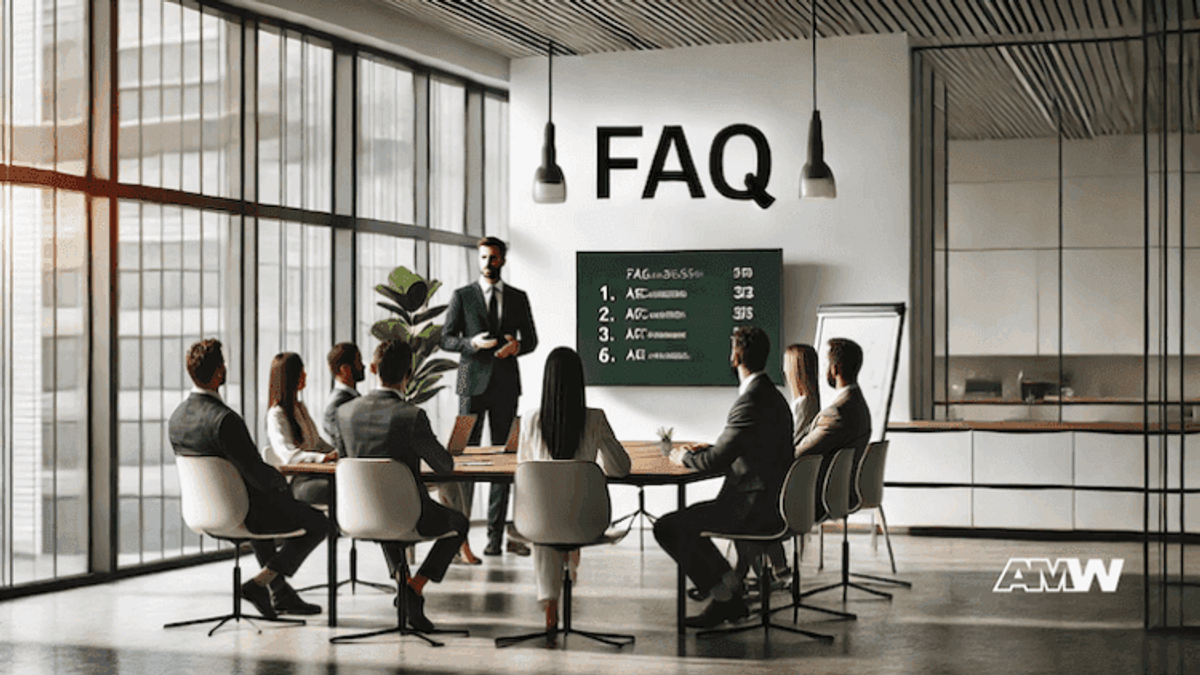 Business meeting about FAQs in a modern office