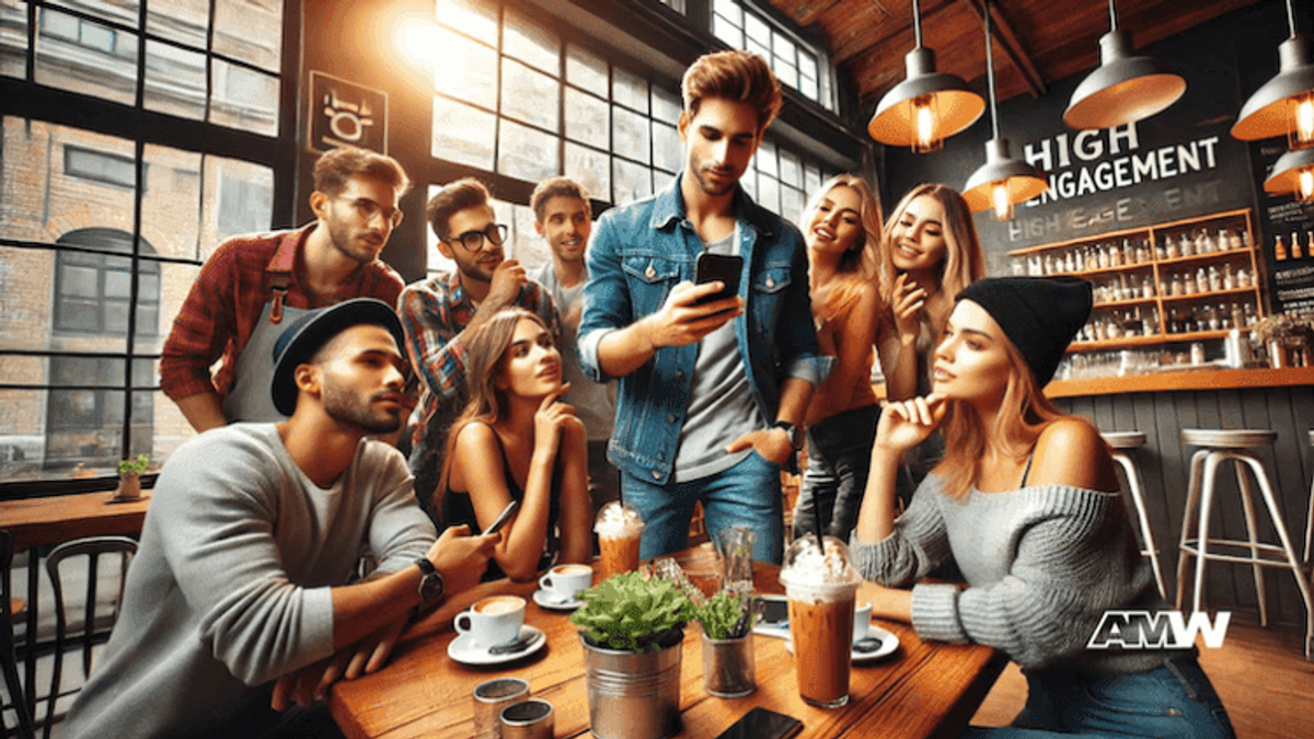 Young adults socializing in cafe with coffee