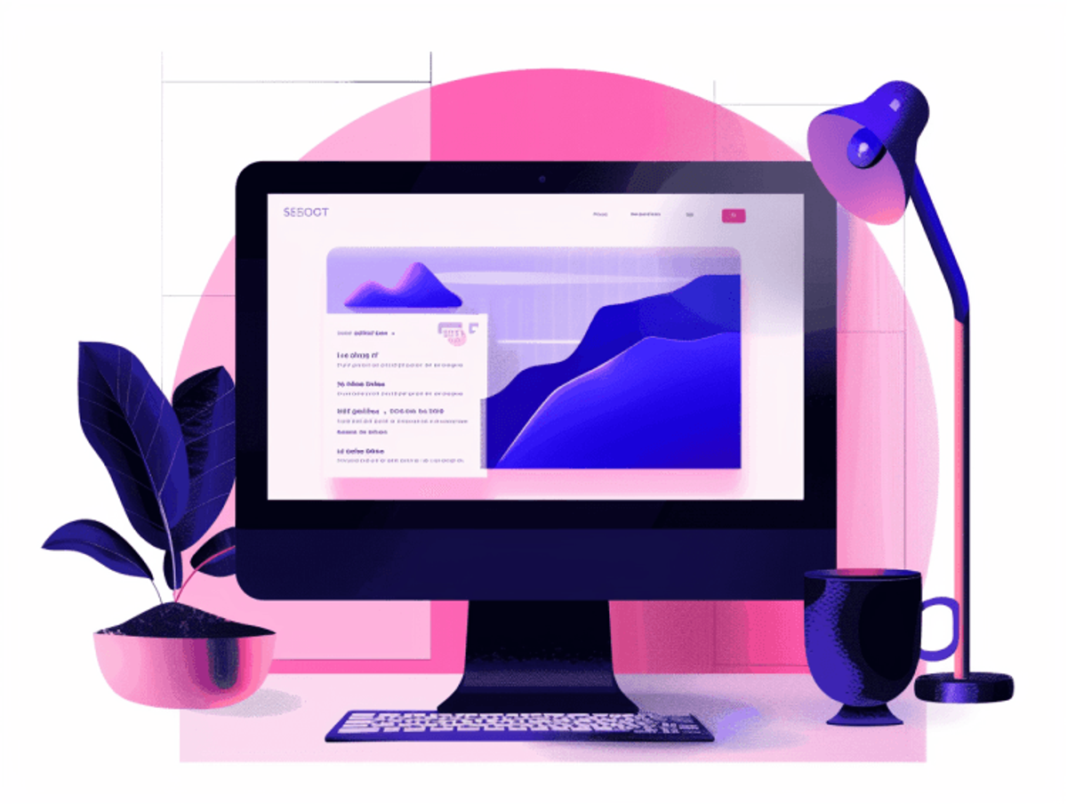 Modern workspace with computer and plant