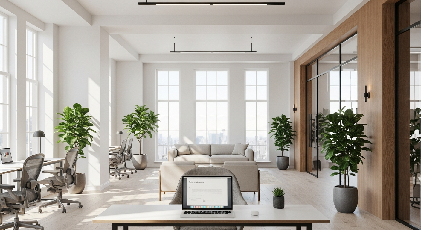 Modern coworking space with natural lighting and minimalist desk — best content marketing agencies for small business