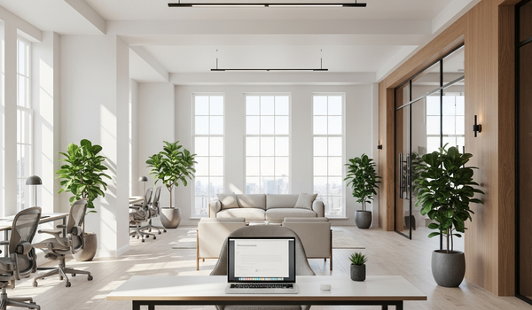 Modern coworking space with natural lighting and minimalist desk — best content marketing agencies for small business