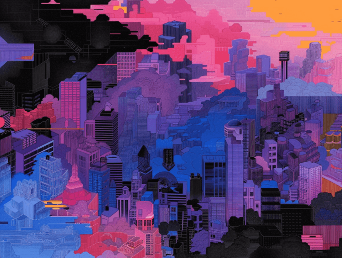 Colorful abstract cityscape with vibrant skyline