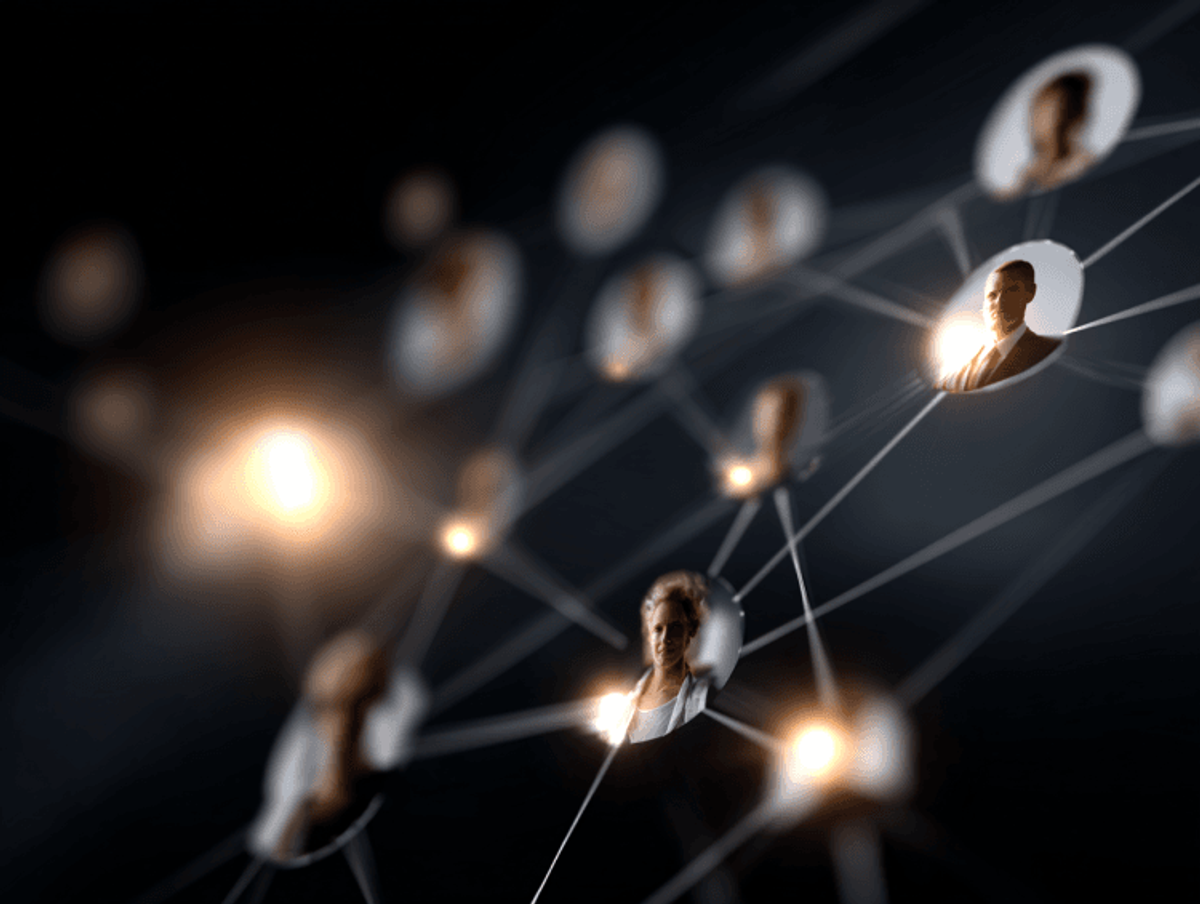 Abstract network of connected people and light nodes.