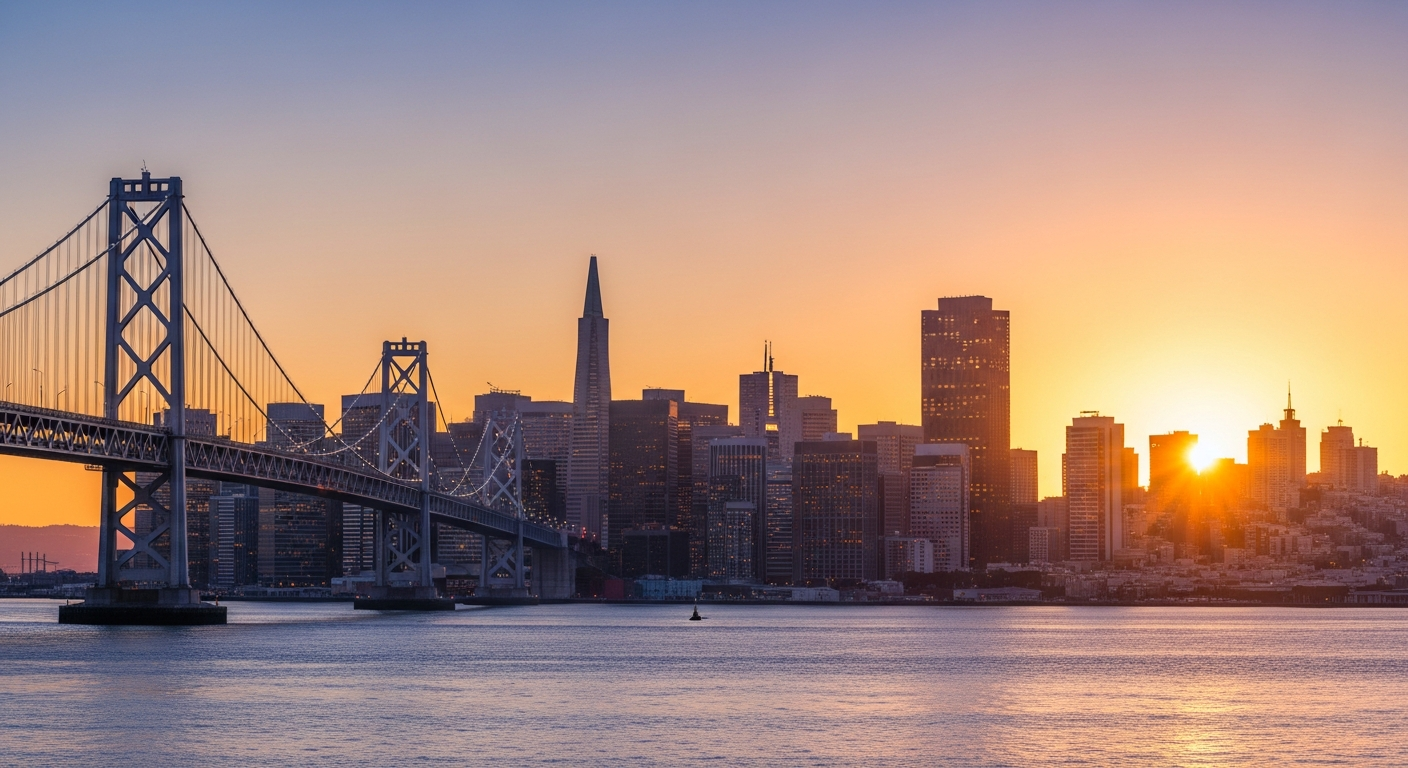 San Francisco skyline and Bay Bridge at sunset - Investor Relations in San Francisco