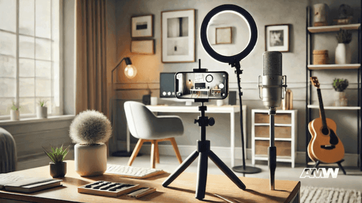 Modern home office with multimedia streaming setup