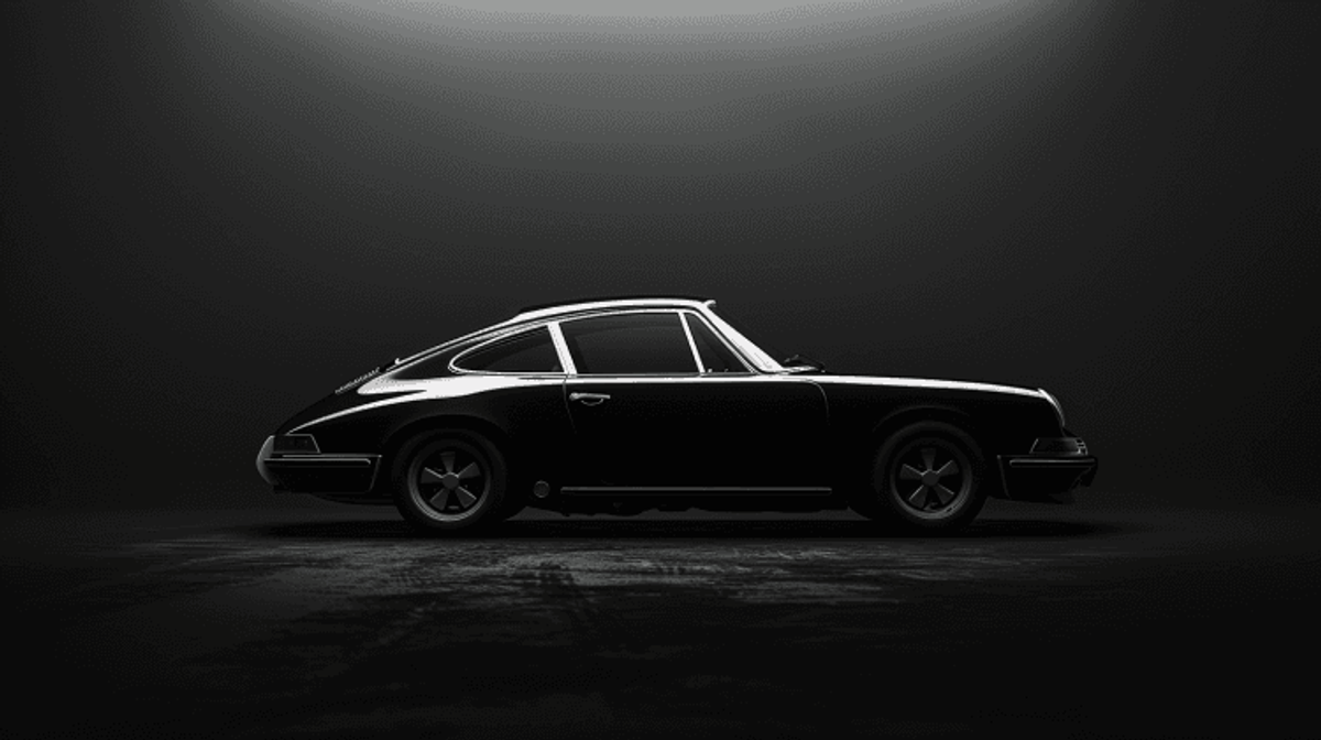 Vintage black sports car on dark background