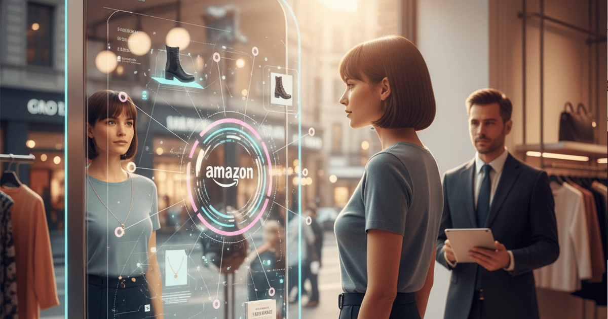 Professional concept illustration for power of amazon hyper personalalization in e-commerce