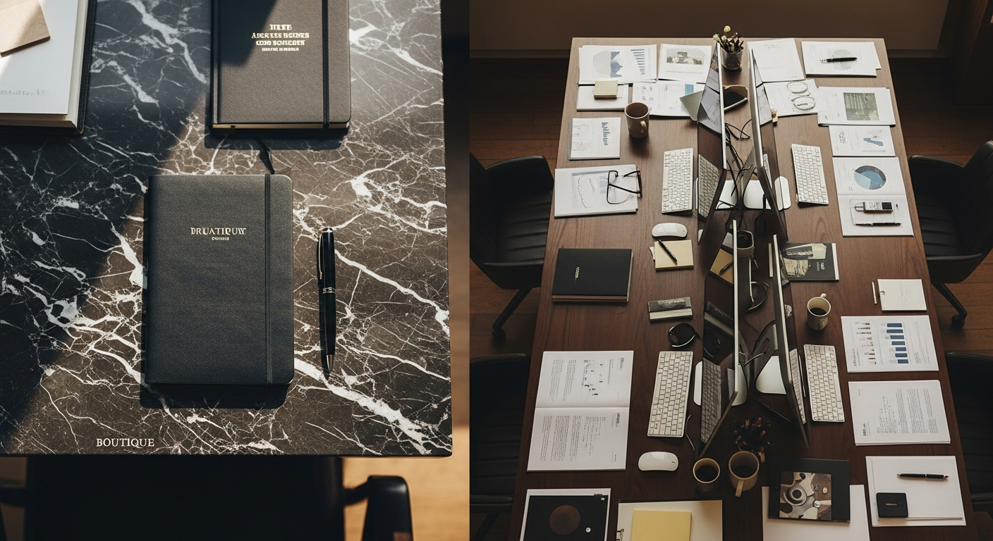 Contrasting boutique and large agency workspace environments