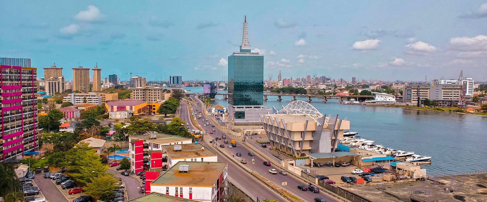 Lagos Nigeria coastal cityscape with modern buildings