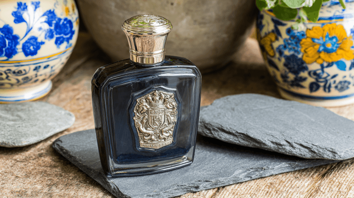 Elegant perfume bottle with decorative background