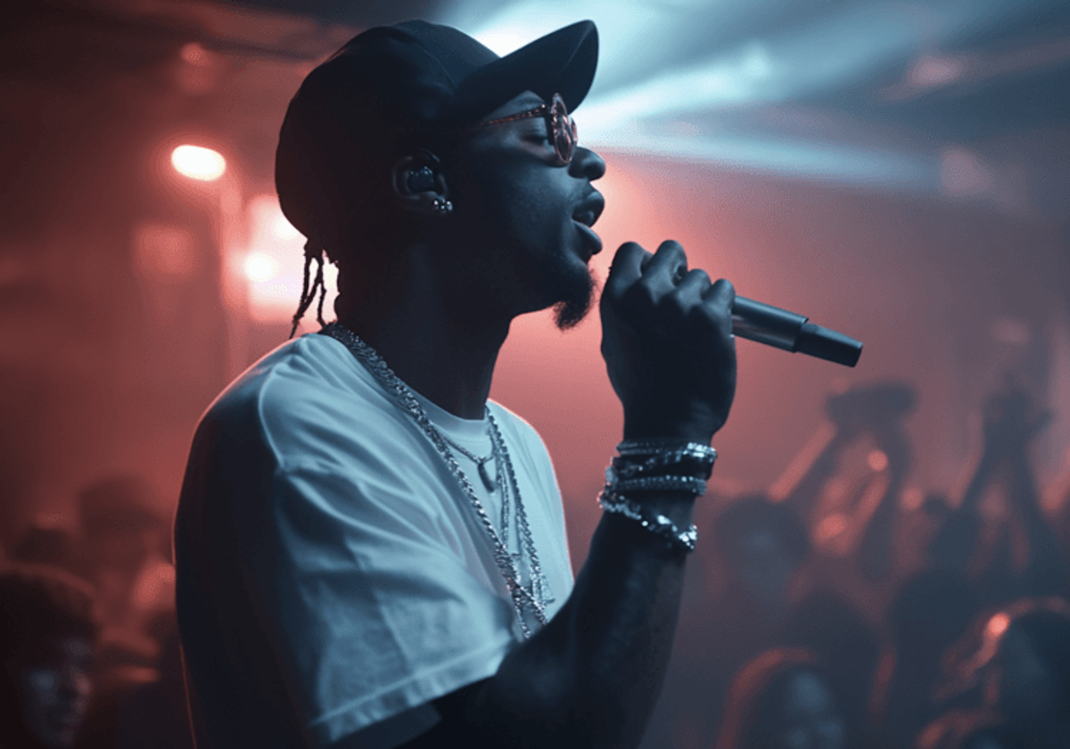 Singer performing on stage with microphone