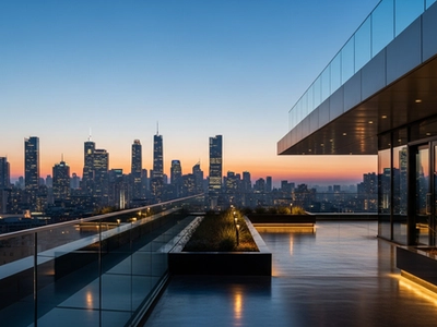 Editorial city rooftop at dusk