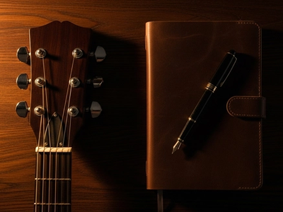 Editorial guitar and notebook flat-lay